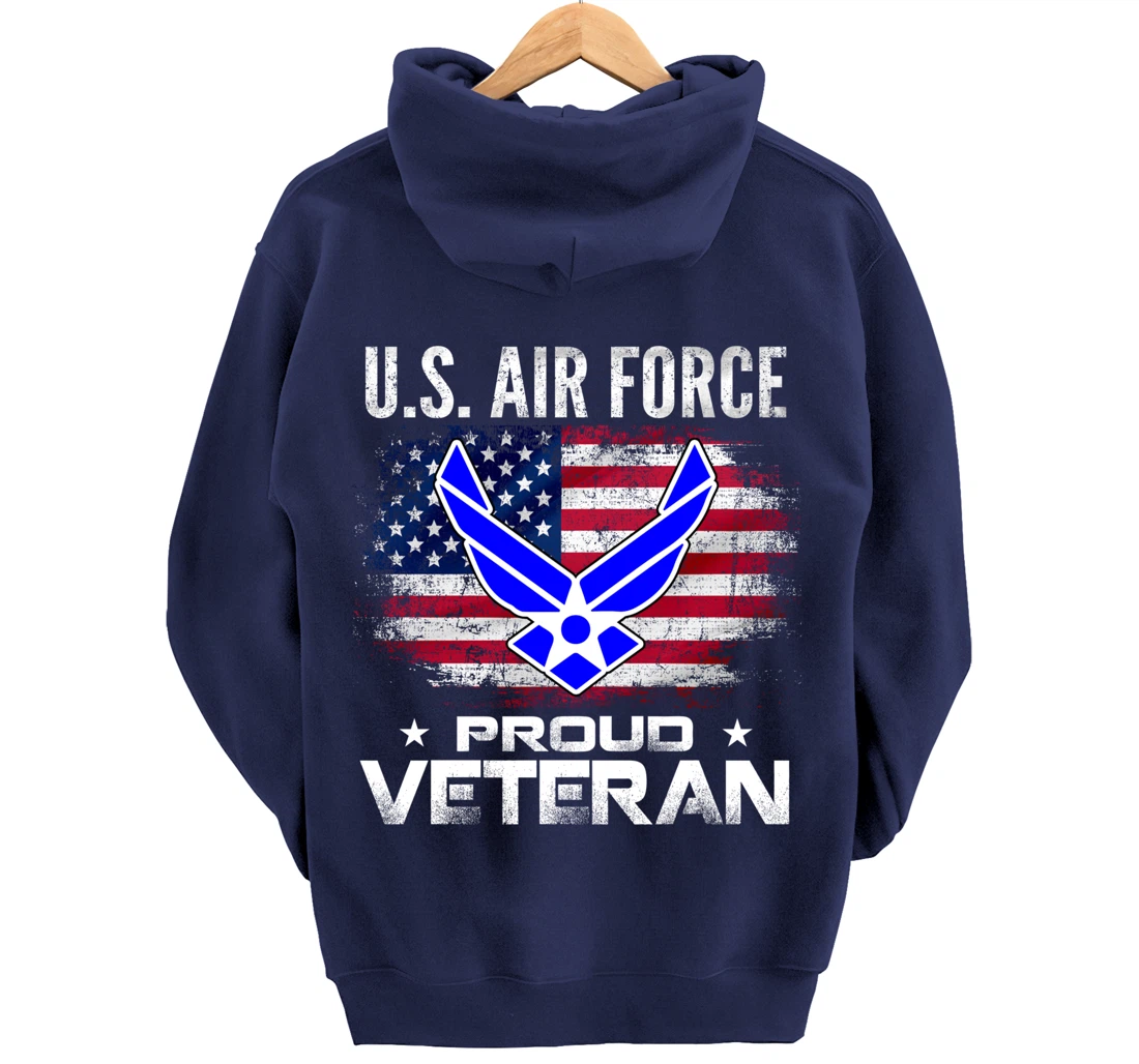 U.S Air Force Proud Veteran With American Flag Gift Veteran Pullover Hoodie