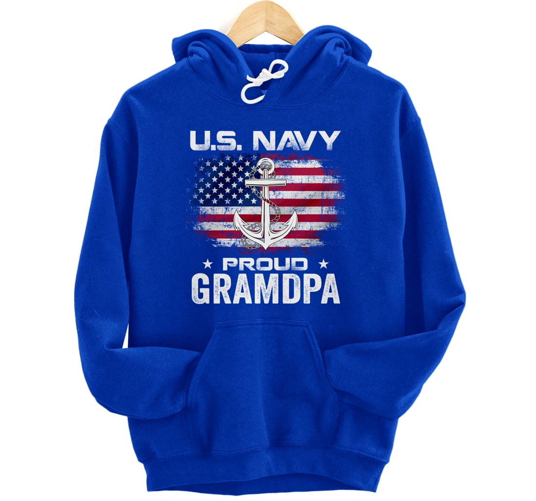 U.S Navy Proud Grandpa With American Flag Gift Veteran Pullover Hoodie
