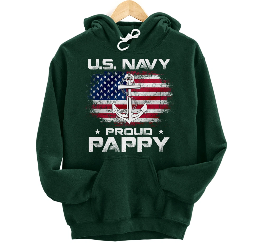U.S Navy Proud Pappy With American Flag Gift Veteran Pullover Hoodie