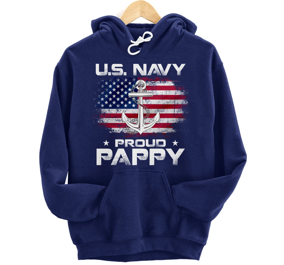 U.S Navy Proud Pappy With American Flag Gift Veteran Pullover Hoodie