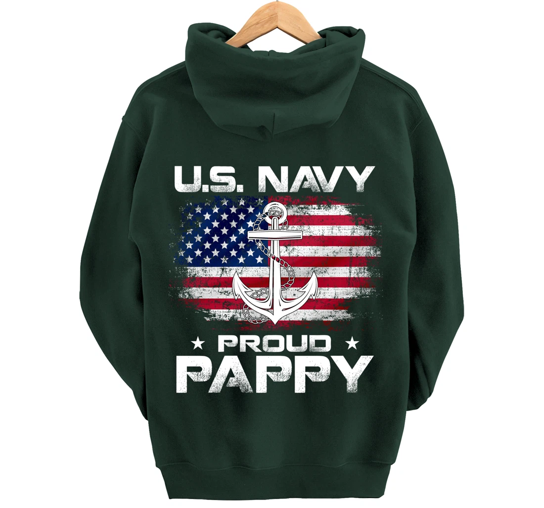 U.S Navy Proud Pappy With American Flag Gift Veteran Pullover Hoodie
