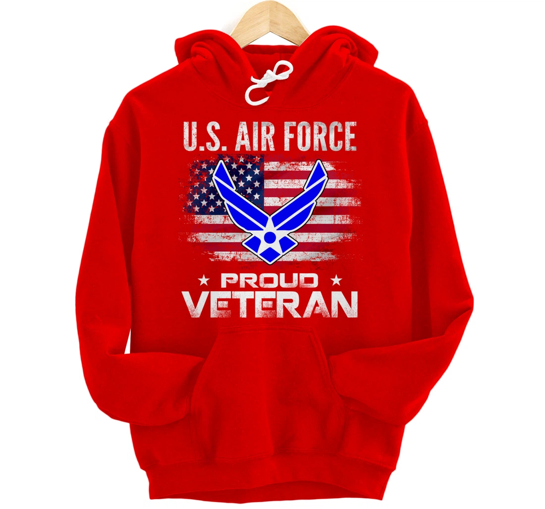 U.S Air Force Proud Veteran With American Flag Gift Veteran Pullover Hoodie