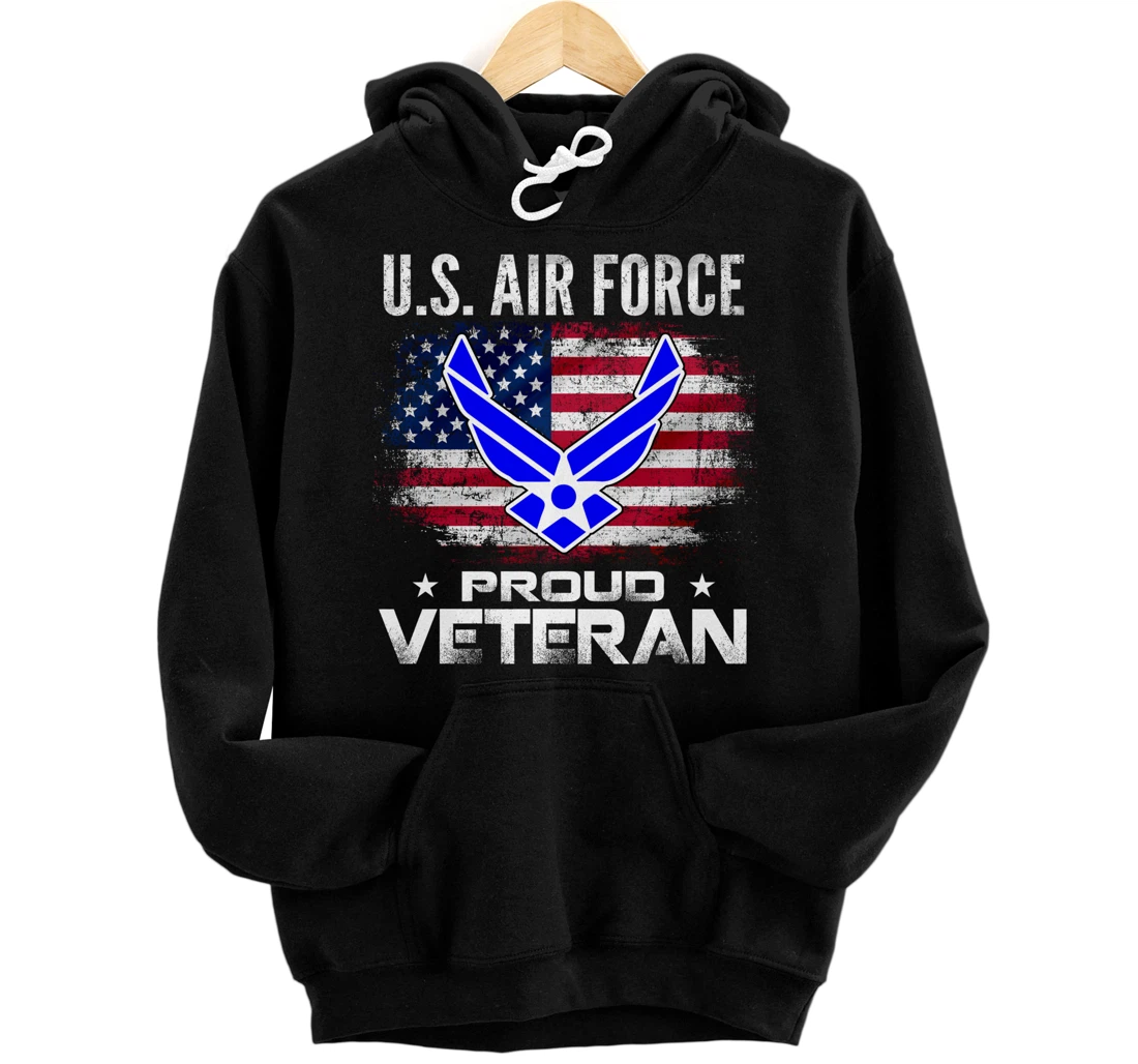 U.S Air Force Proud Veteran With American Flag Gift Veteran Pullover Hoodie