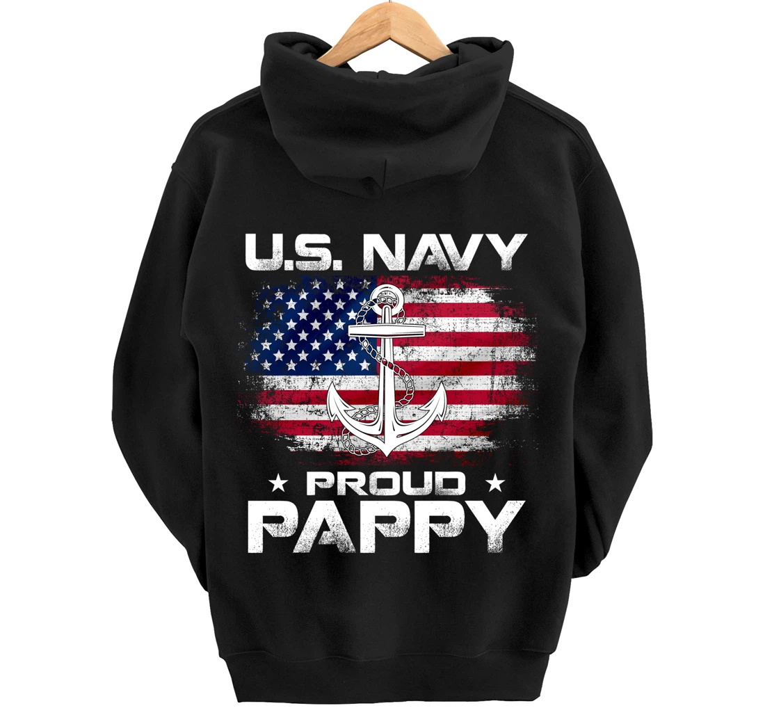 U.S Navy Proud Pappy With American Flag Gift Veteran Pullover Hoodie