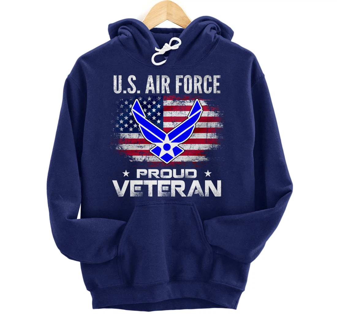U.S Air Force Proud Veteran With American Flag Gift Veteran Pullover Hoodie