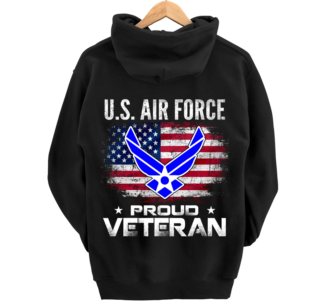 U.S Air Force Proud Veteran With American Flag Gift Veteran Pullover Hoodie