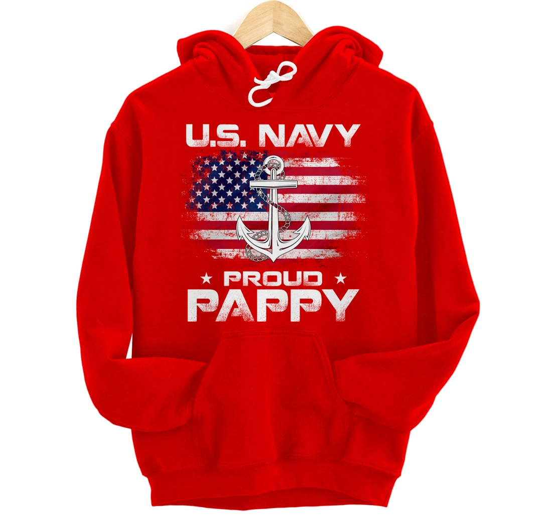 U.S Navy Proud Pappy With American Flag Gift Veteran Pullover Hoodie