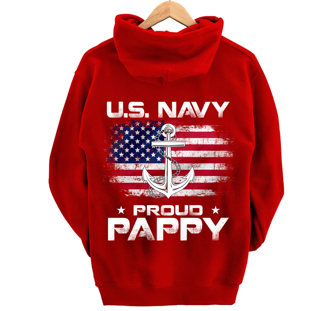 U.S Navy Proud Pappy With American Flag Gift Veteran Pullover Hoodie