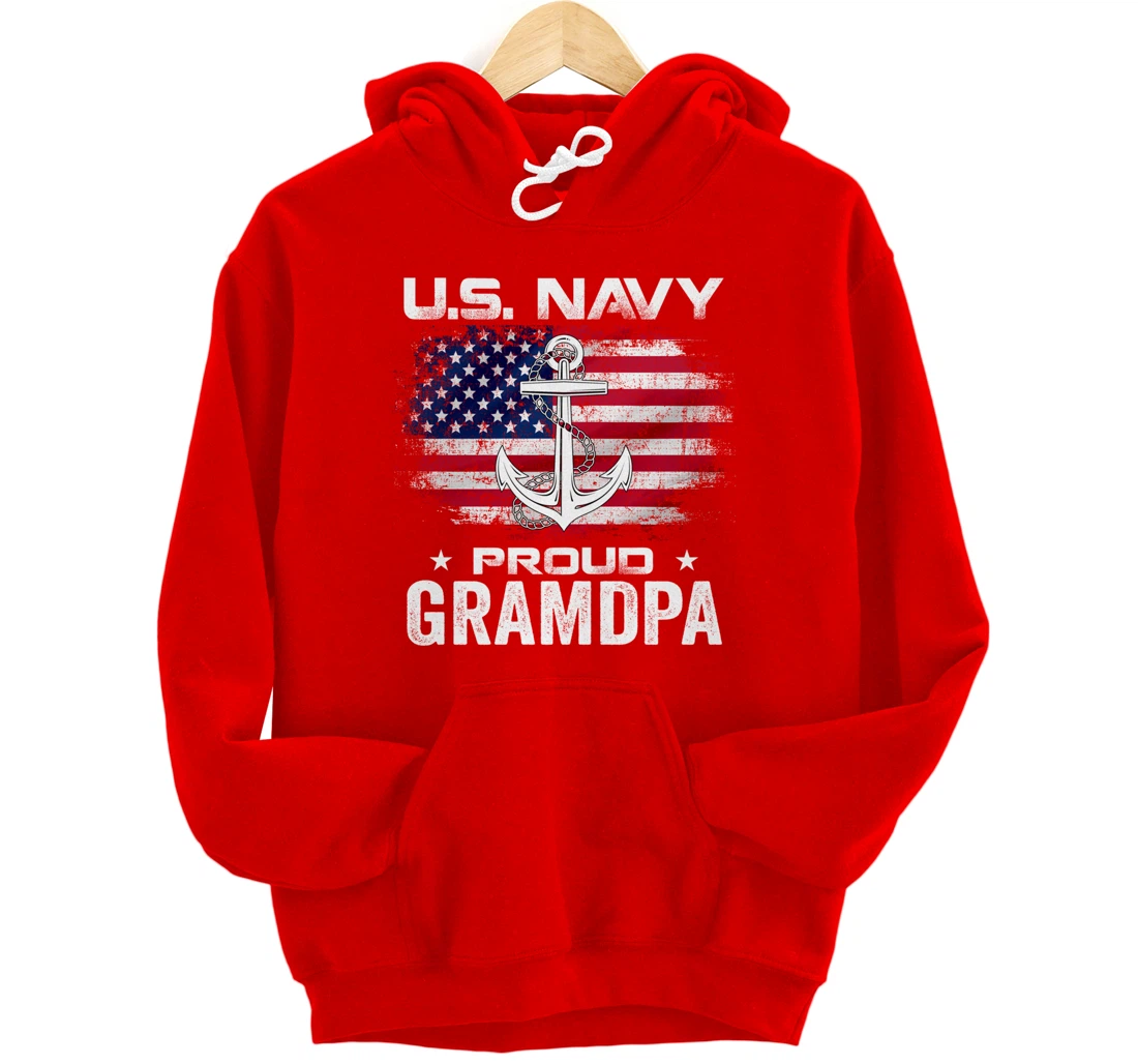 U.S Navy Proud Grandpa With American Flag Gift Veteran Pullover Hoodie