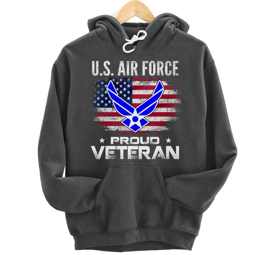 U.S Air Force Proud Veteran With American Flag Gift Veteran Pullover Hoodie