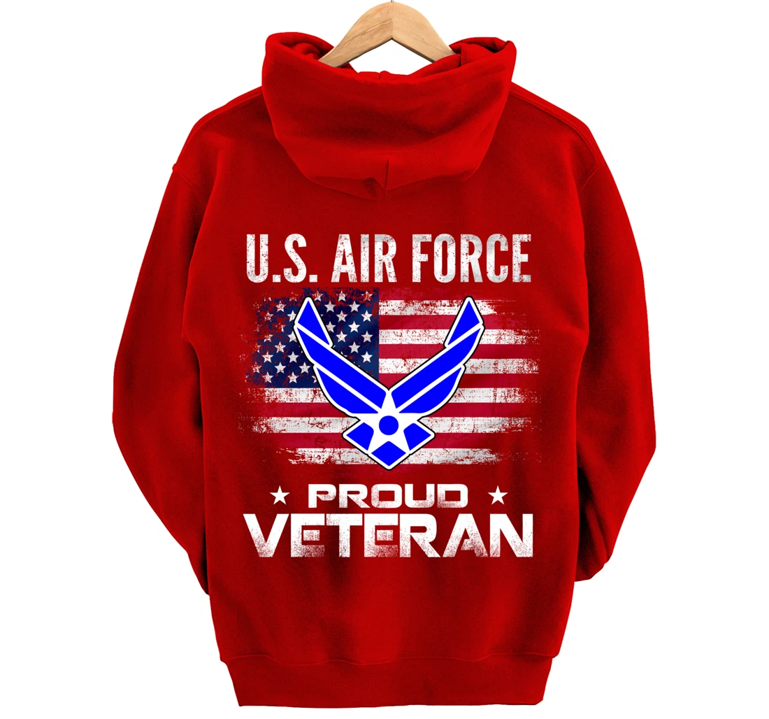 U.S Air Force Proud Veteran With American Flag Gift Veteran Pullover Hoodie