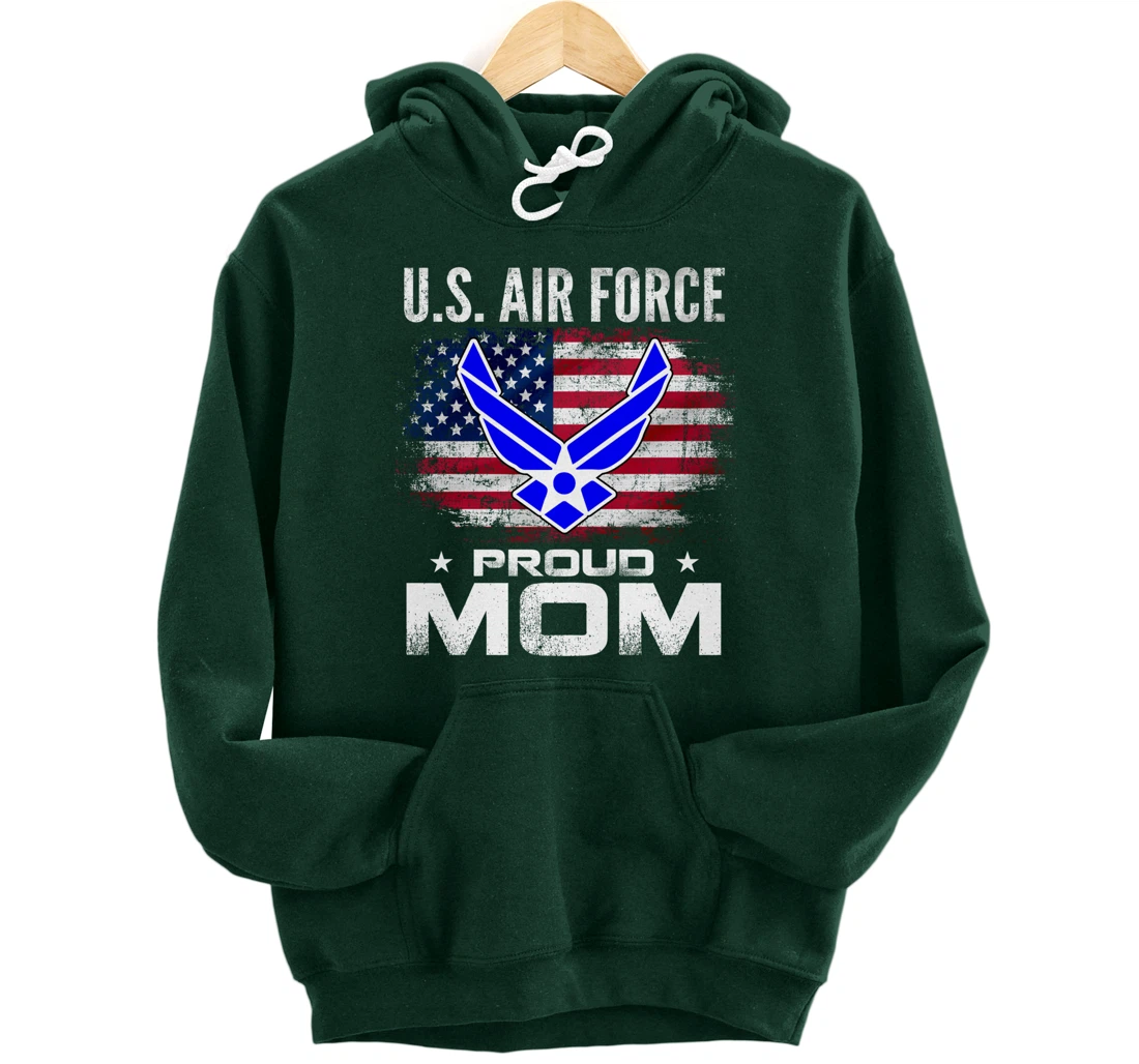 U.S Air Force Proud Mom With American Flag Gift Veteran Pullover Hoodie