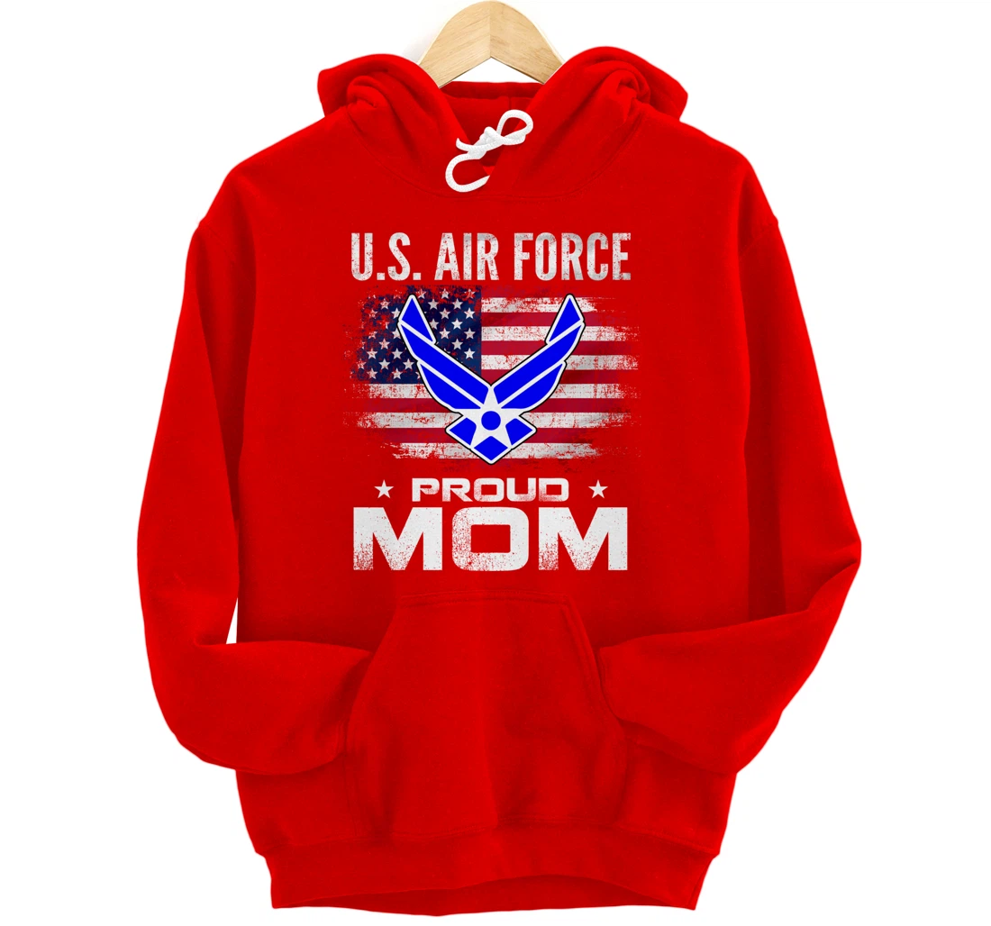 U.S Air Force Proud Mom With American Flag Gift Veteran Pullover Hoodie
