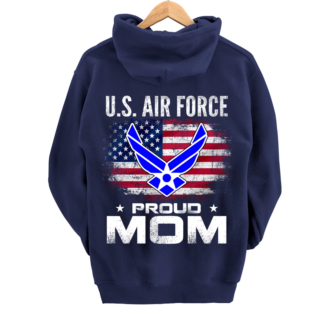 U.S Air Force Proud Mom With American Flag Gift Veteran Pullover Hoodie