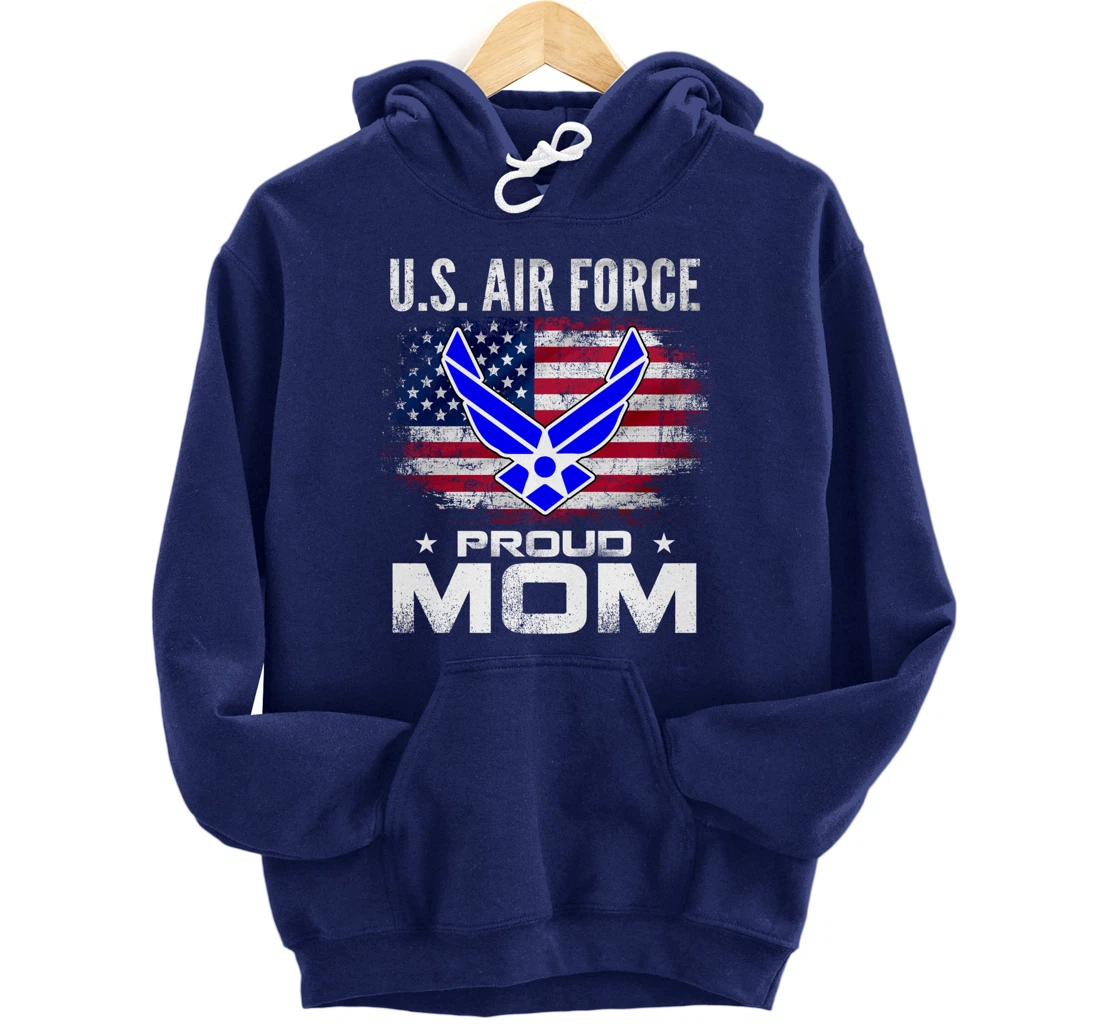 U.S Air Force Proud Mom With American Flag Gift Veteran Pullover Hoodie