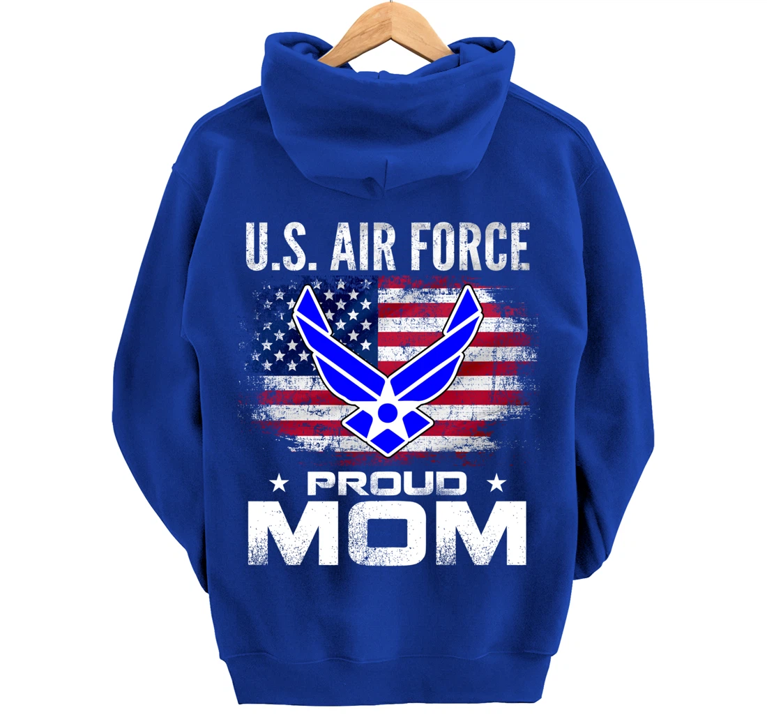 U.S Air Force Proud Mom With American Flag Gift Veteran Pullover Hoodie