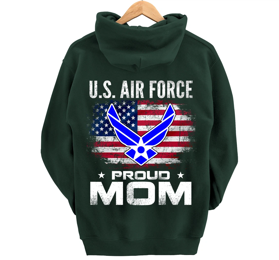 U.S Air Force Proud Mom With American Flag Gift Veteran Pullover Hoodie
