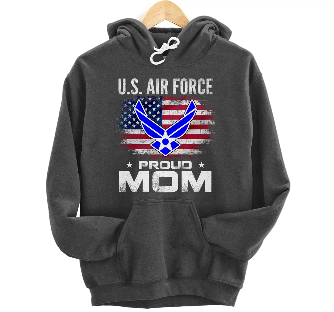 U.S Air Force Proud Mom With American Flag Gift Veteran Pullover Hoodie