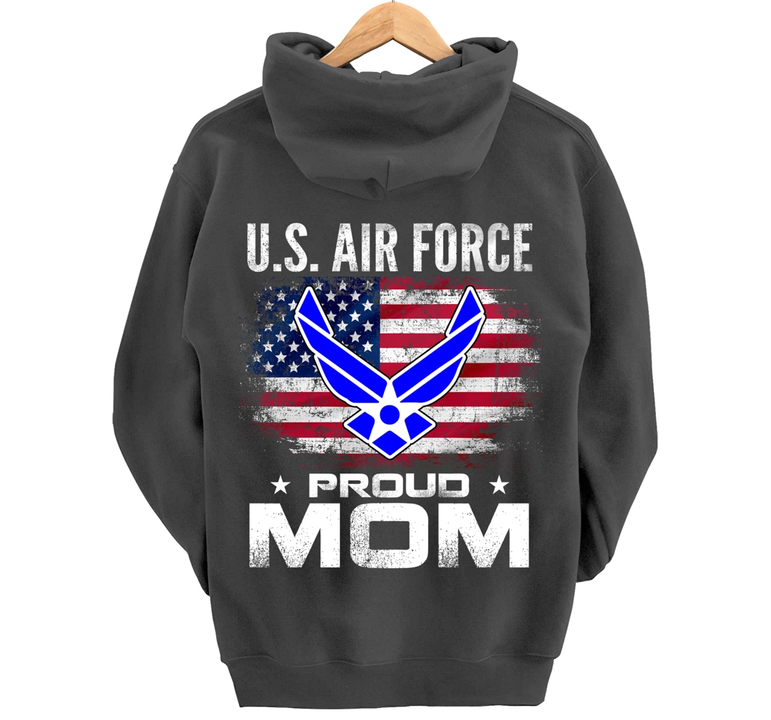 U.S Air Force Proud Mom With American Flag Gift Veteran Pullover Hoodie