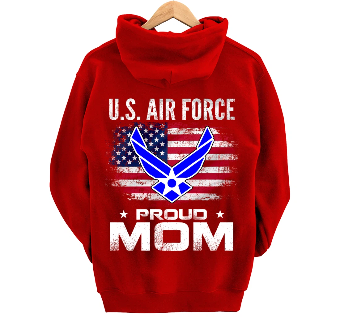 U.S Air Force Proud Mom With American Flag Gift Veteran Pullover Hoodie