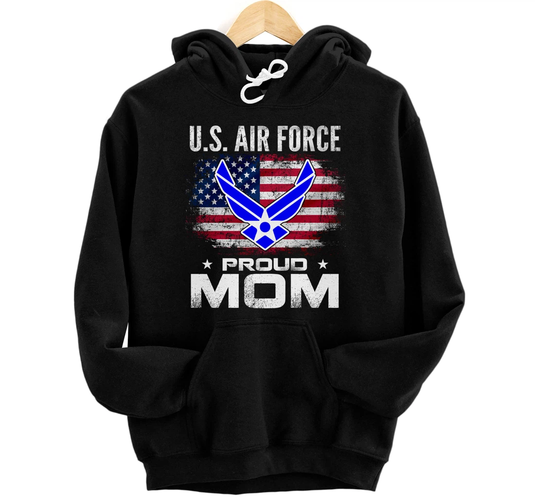 U.S Air Force Proud Mom With American Flag Gift Veteran Pullover Hoodie