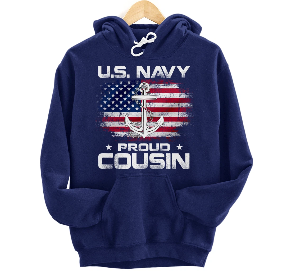 U.S Navy Proud Cousin With American Flag Gift Veteran Pullover Hoodie