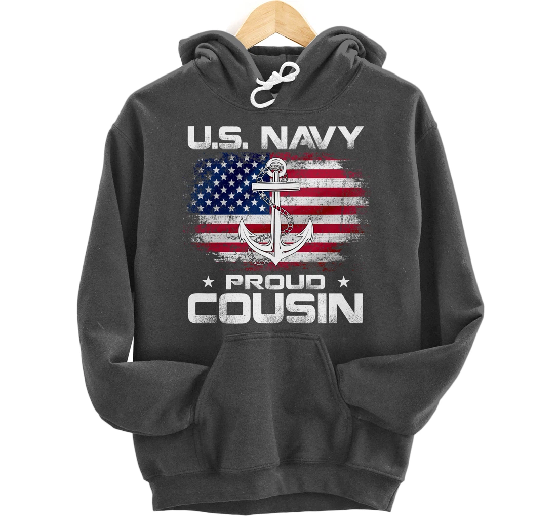 U.S Navy Proud Cousin With American Flag Gift Veteran Pullover Hoodie
