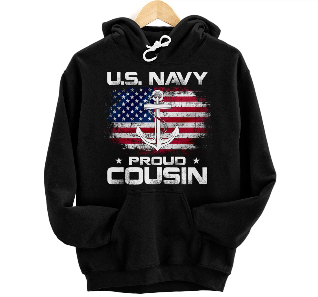 U.S Navy Proud Cousin With American Flag Gift Veteran Pullover Hoodie