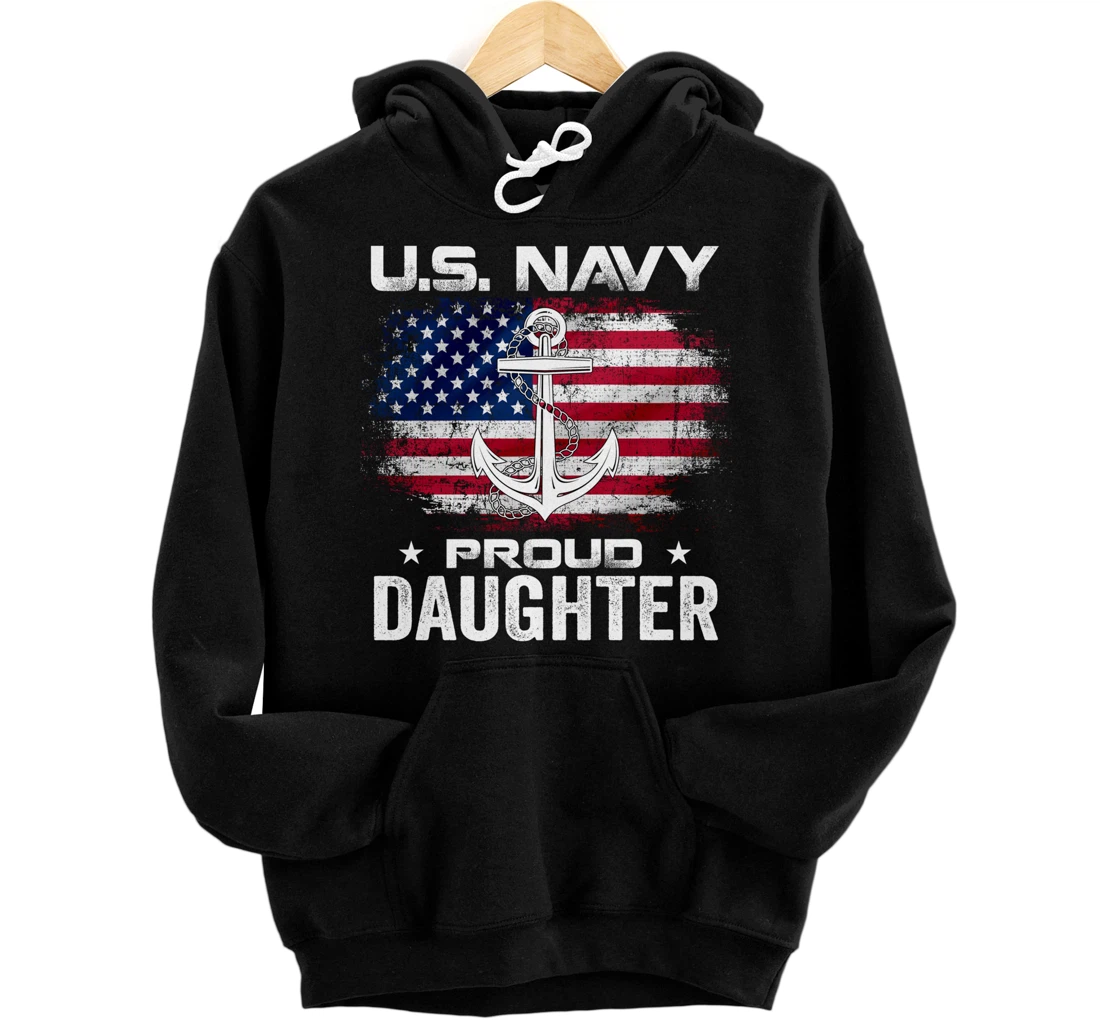 U.S Navy Proud Daughter With American Flag Gift Veteran Pullover Hoodie