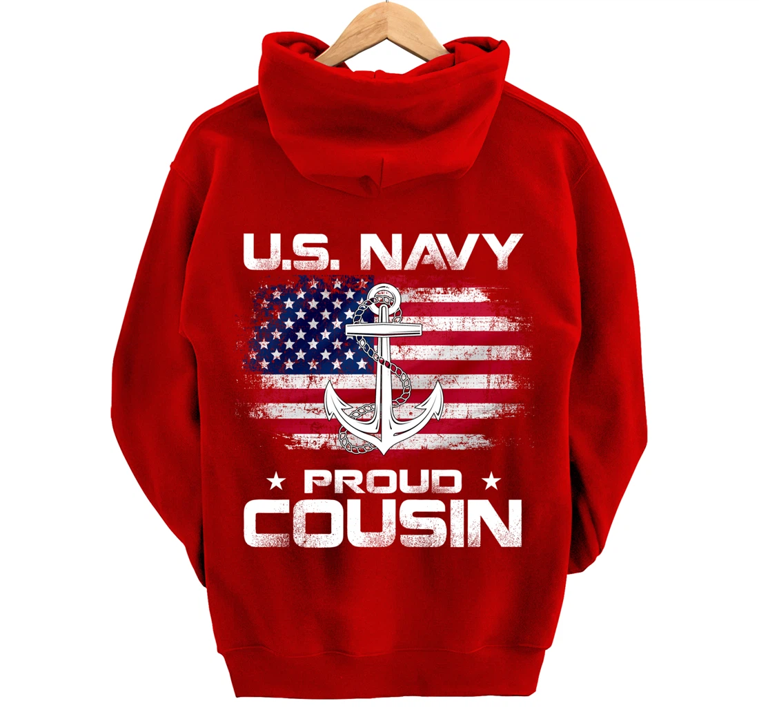 U.S Navy Proud Cousin With American Flag Gift Veteran Pullover Hoodie