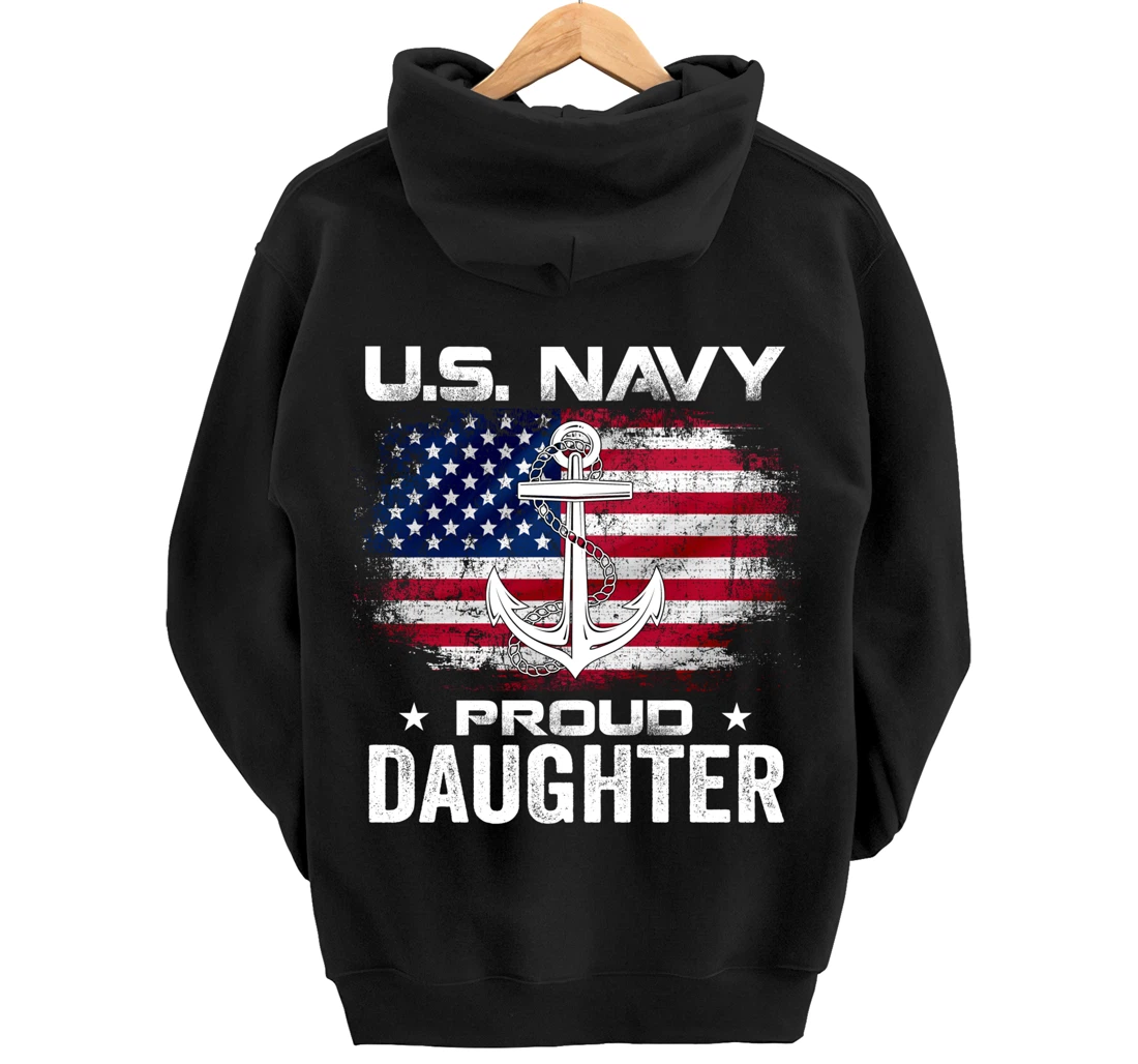 U.S Navy Proud Daughter With American Flag Gift Veteran Pullover Hoodie
