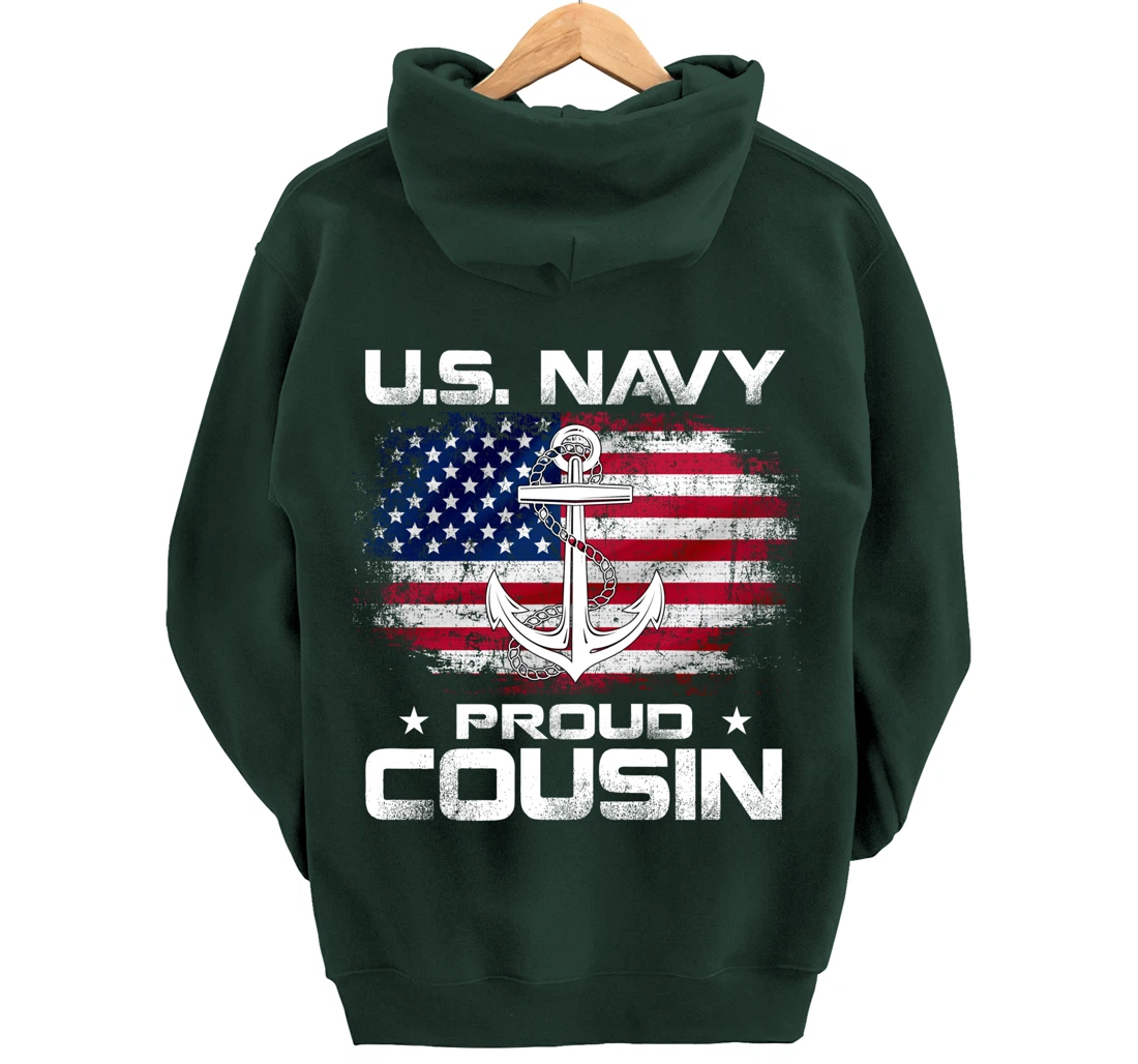 U.S Navy Proud Cousin With American Flag Gift Veteran Pullover Hoodie