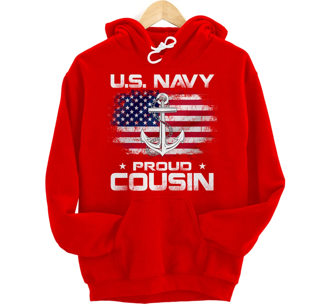 U.S Navy Proud Cousin With American Flag Gift Veteran Pullover Hoodie