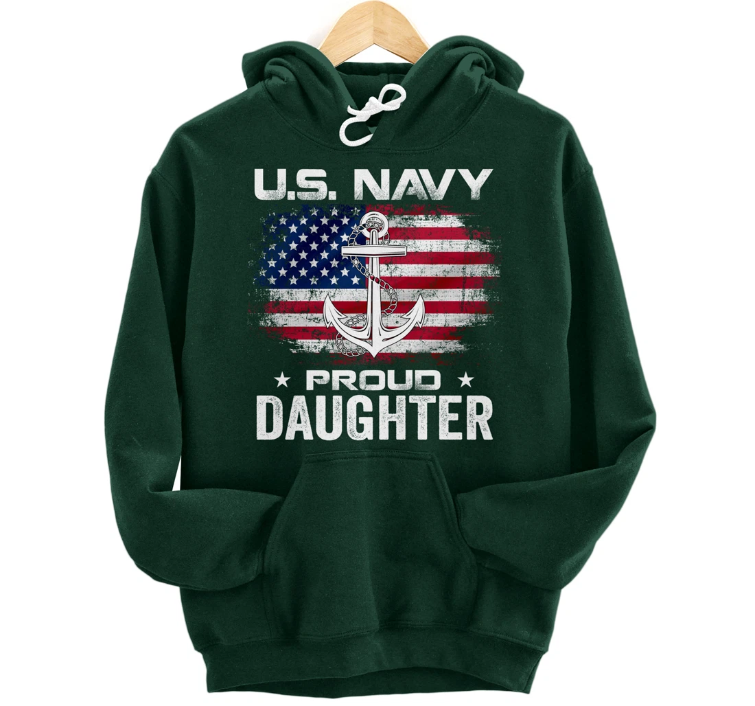 U.S Navy Proud Daughter With American Flag Gift Veteran Pullover Hoodie