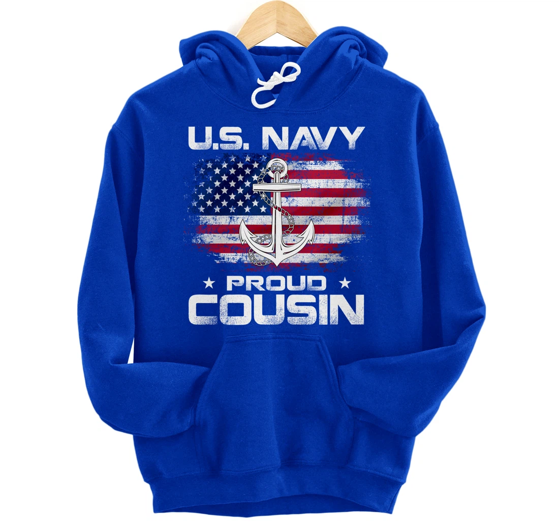 U.S Navy Proud Cousin With American Flag Gift Veteran Pullover Hoodie