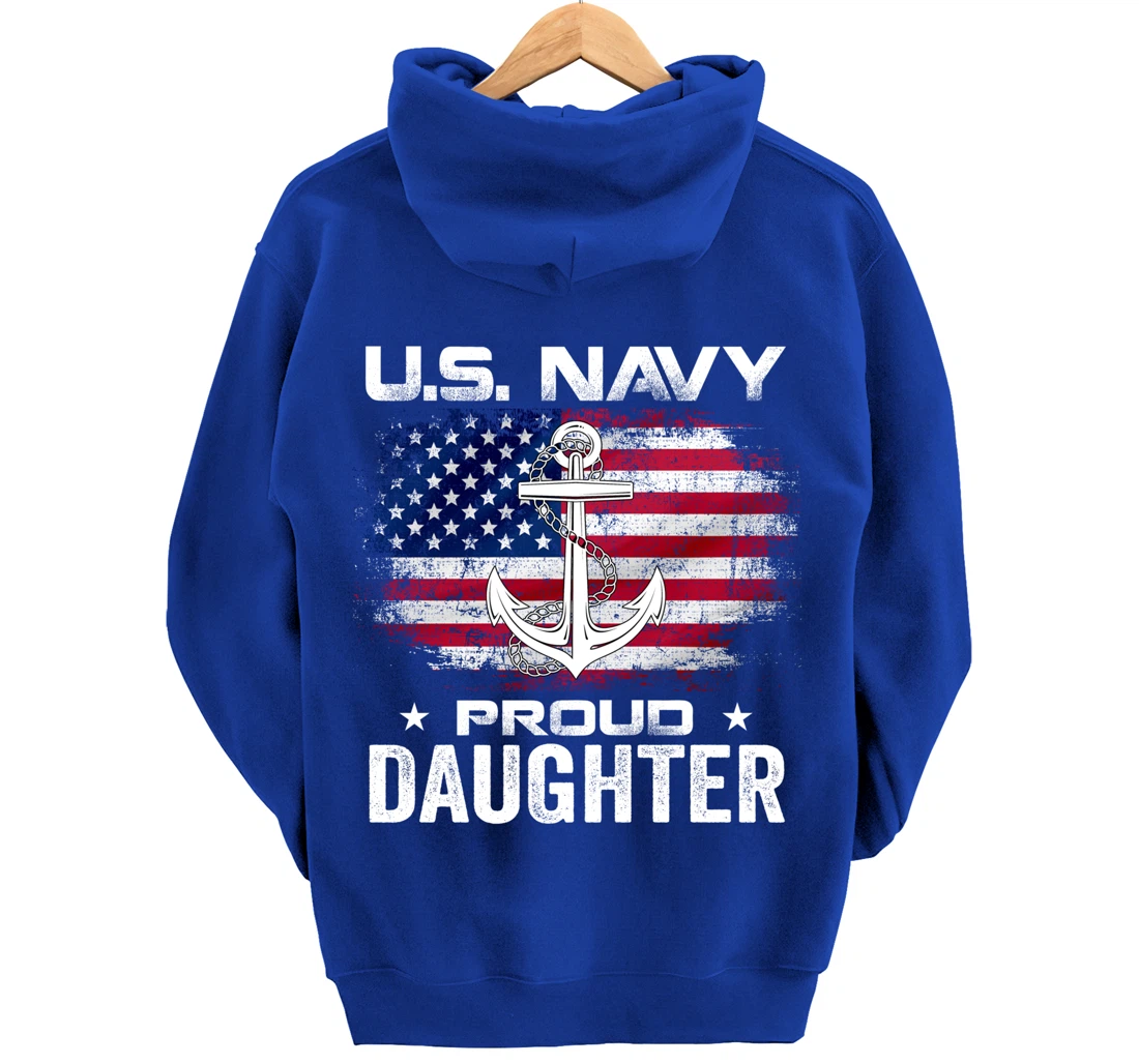 U.S Navy Proud Daughter With American Flag Gift Veteran Pullover Hoodie