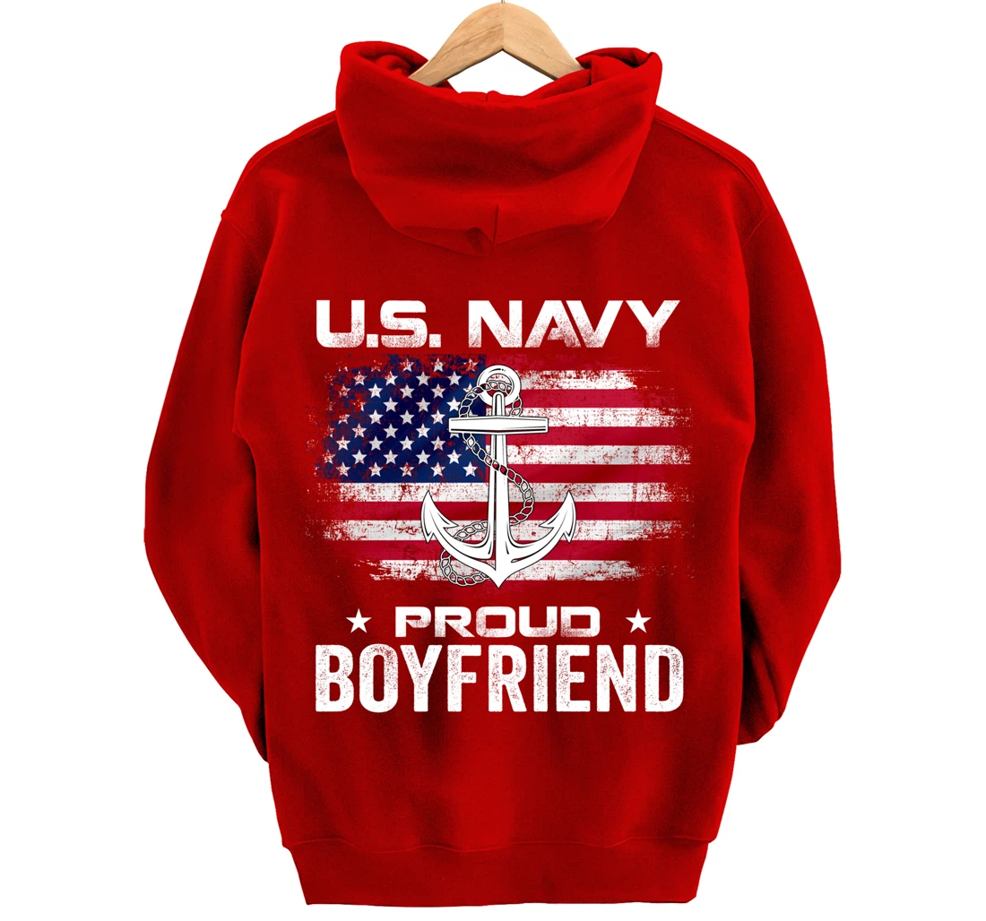 U.S Navy Proud Boyfriend With American Flag Gift Veteran Day Pullover Hoodie