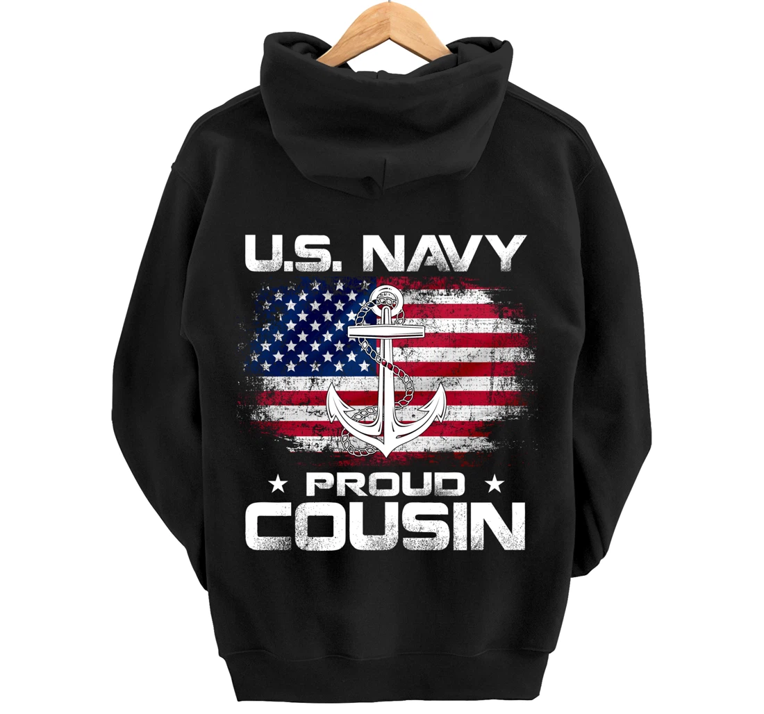 U.S Navy Proud Cousin With American Flag Gift Veteran Pullover Hoodie
