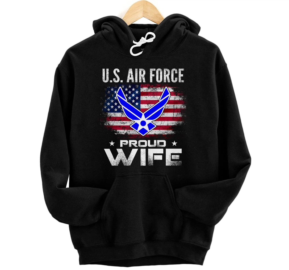 U.S Air Force Proud Wife With American Flag Gift Veteran Pullover Hoodie