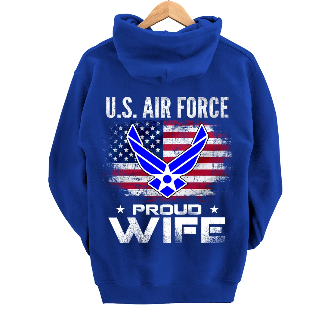 U.S Air Force Proud Wife With American Flag Gift Veteran Pullover Hoodie
