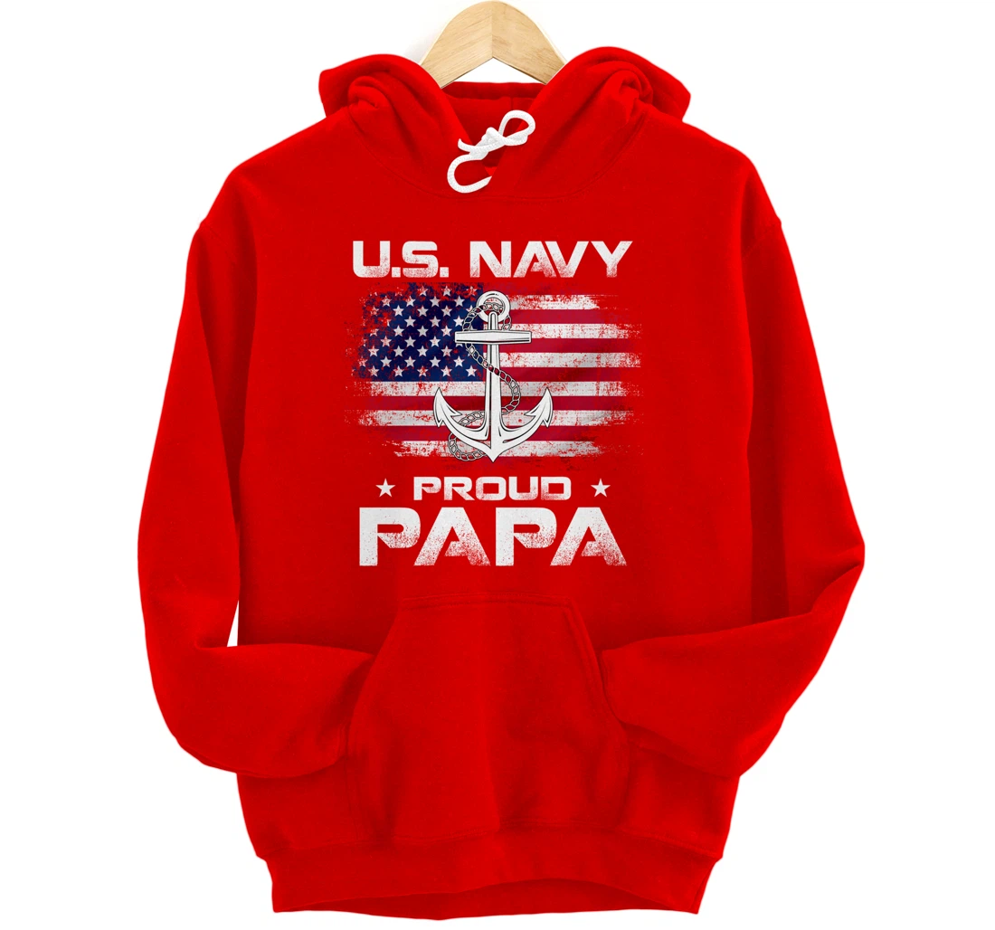 U.S Navy Proud Papa With American Flag Gift Veteran Pullover Hoodie
