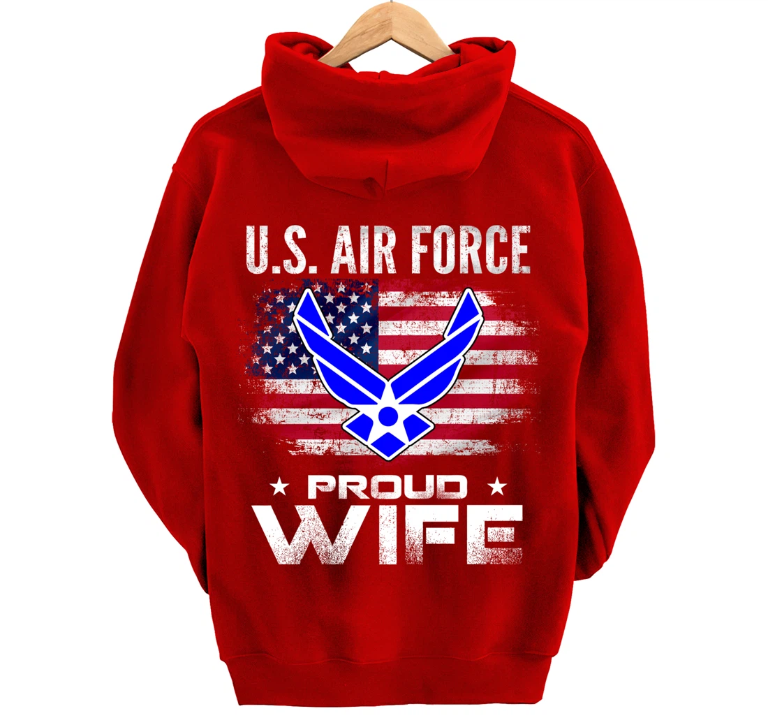 U.S Air Force Proud Wife With American Flag Gift Veteran Pullover Hoodie