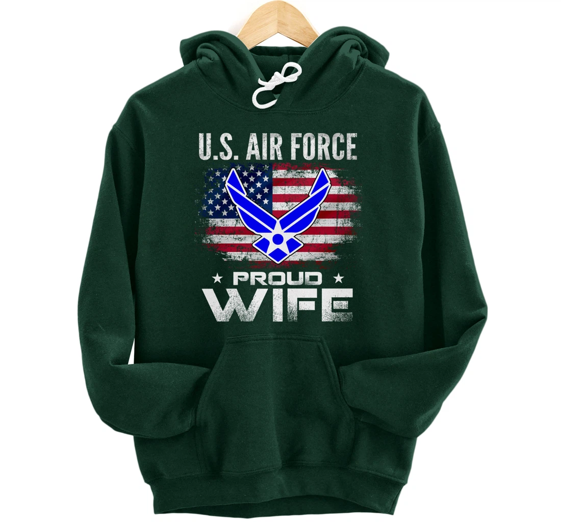 U.S Air Force Proud Wife With American Flag Gift Veteran Pullover Hoodie