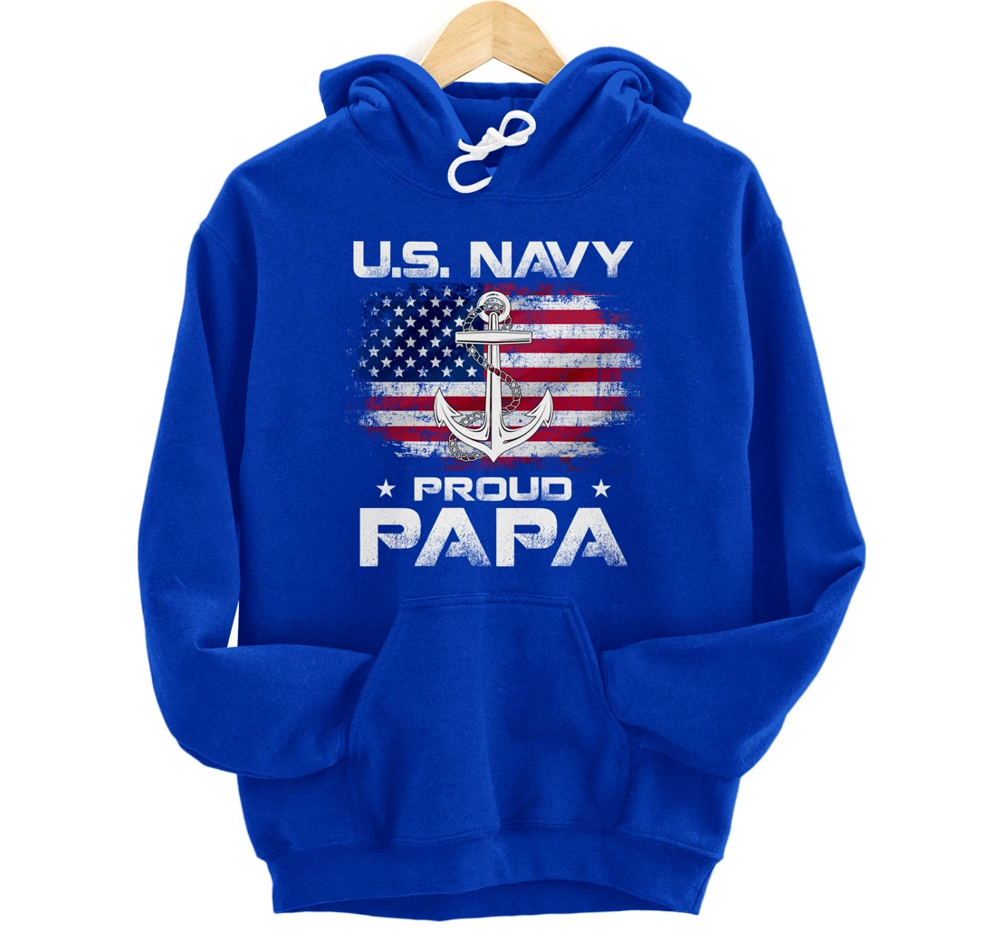 U.S Navy Proud Papa With American Flag Gift Veteran Pullover Hoodie