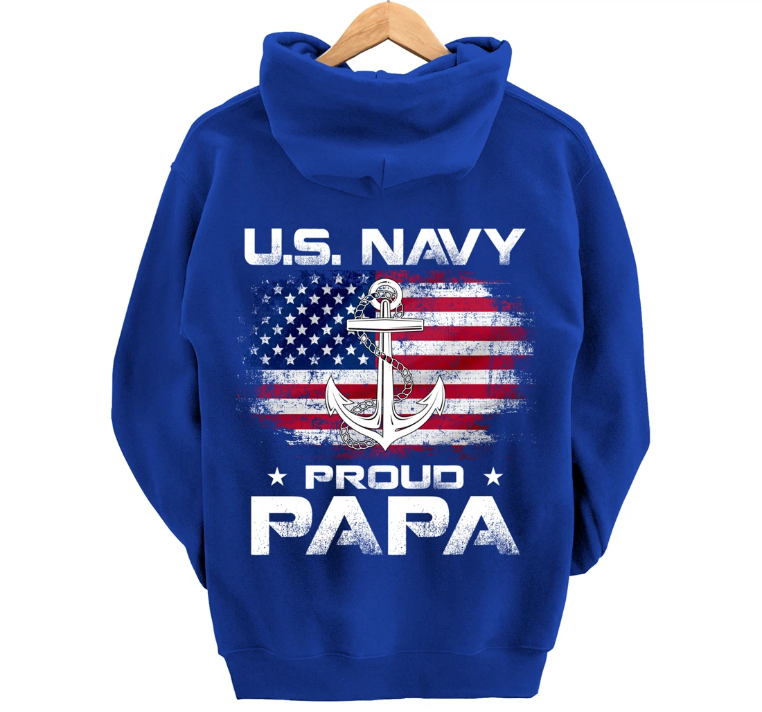 U.S Navy Proud Papa With American Flag Gift Veteran Pullover Hoodie