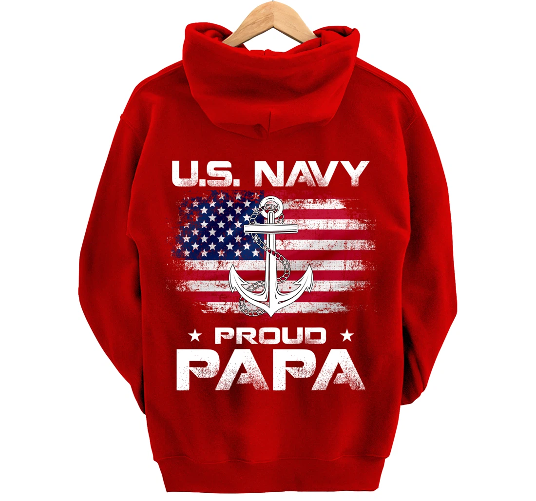 U.S Navy Proud Papa With American Flag Gift Veteran Pullover Hoodie