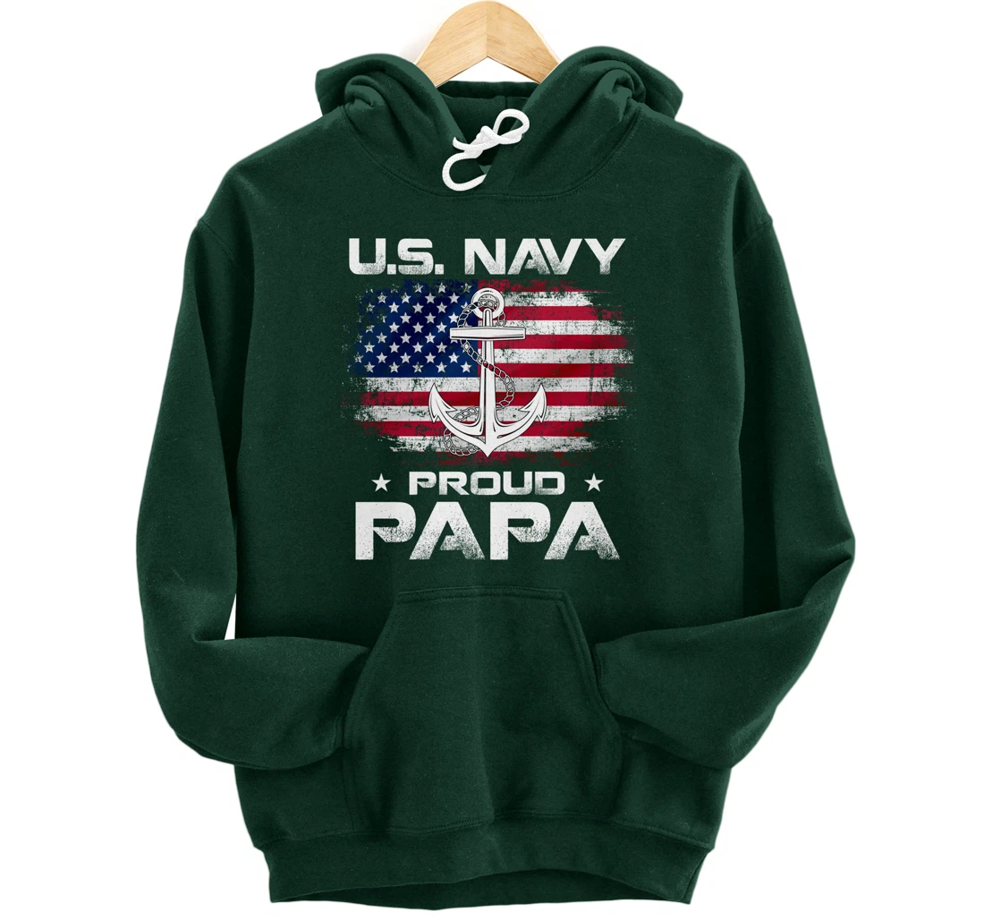 U.S Navy Proud Papa With American Flag Gift Veteran Pullover Hoodie