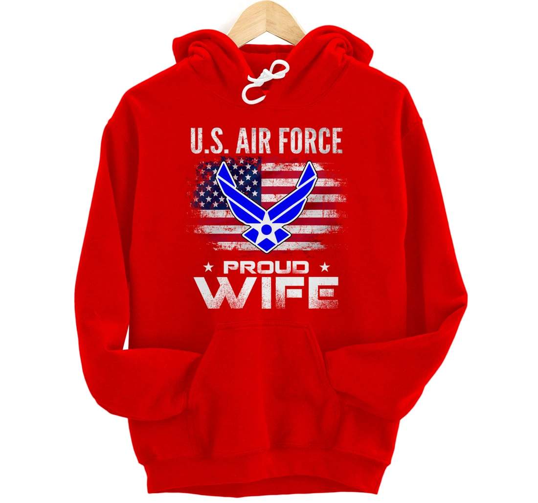 U.S Air Force Proud Wife With American Flag Gift Veteran Pullover Hoodie