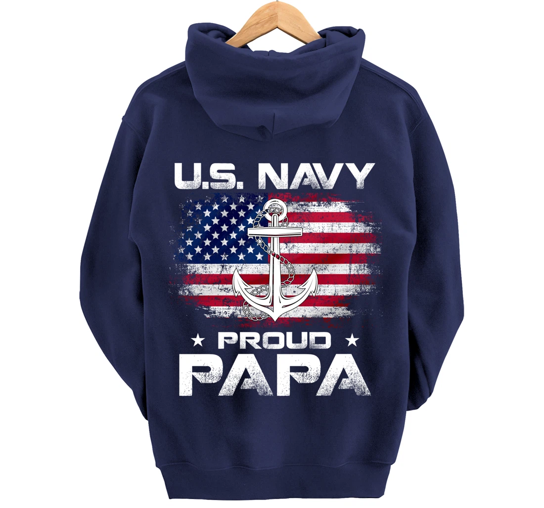 U.S Navy Proud Papa With American Flag Gift Veteran Pullover Hoodie