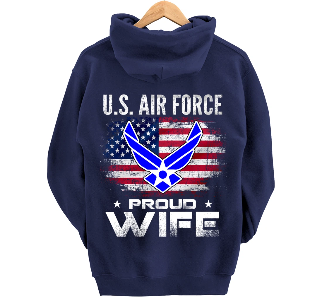 U.S Air Force Proud Wife With American Flag Gift Veteran Pullover Hoodie